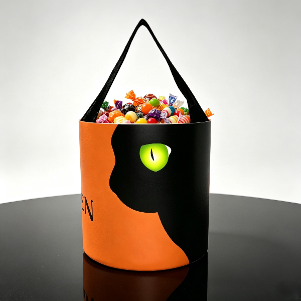 Black Cat Halloween Candy Bucket