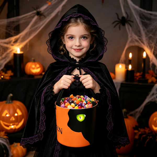 Black Cat Halloween Candy Bucket