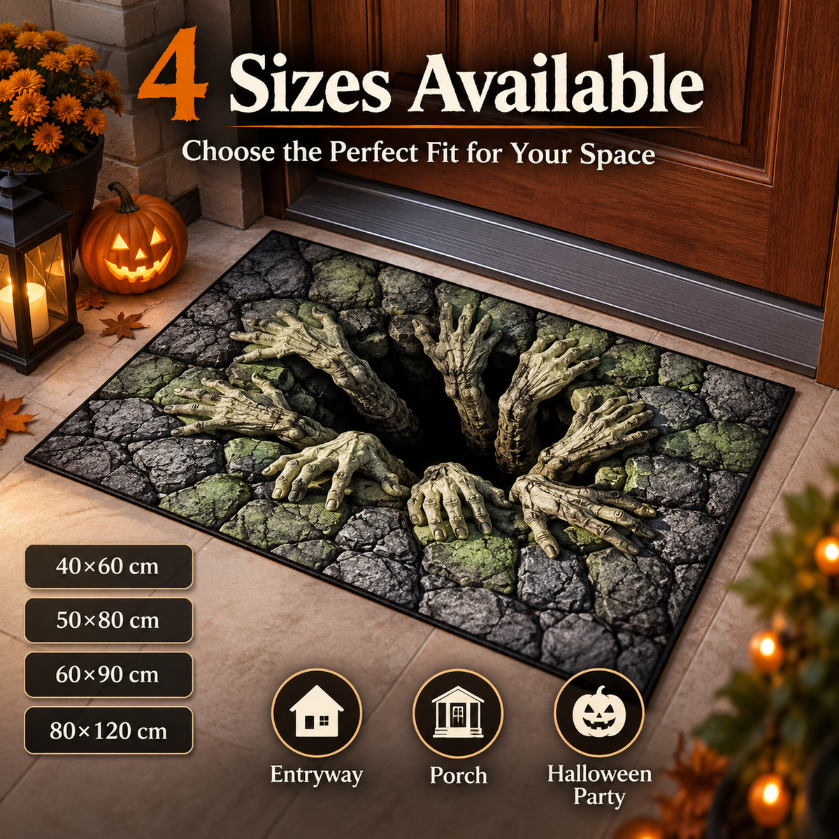 💀3D Halloween Optical Illusion Door Mat – Spooky Non-Slip Entryway Rug